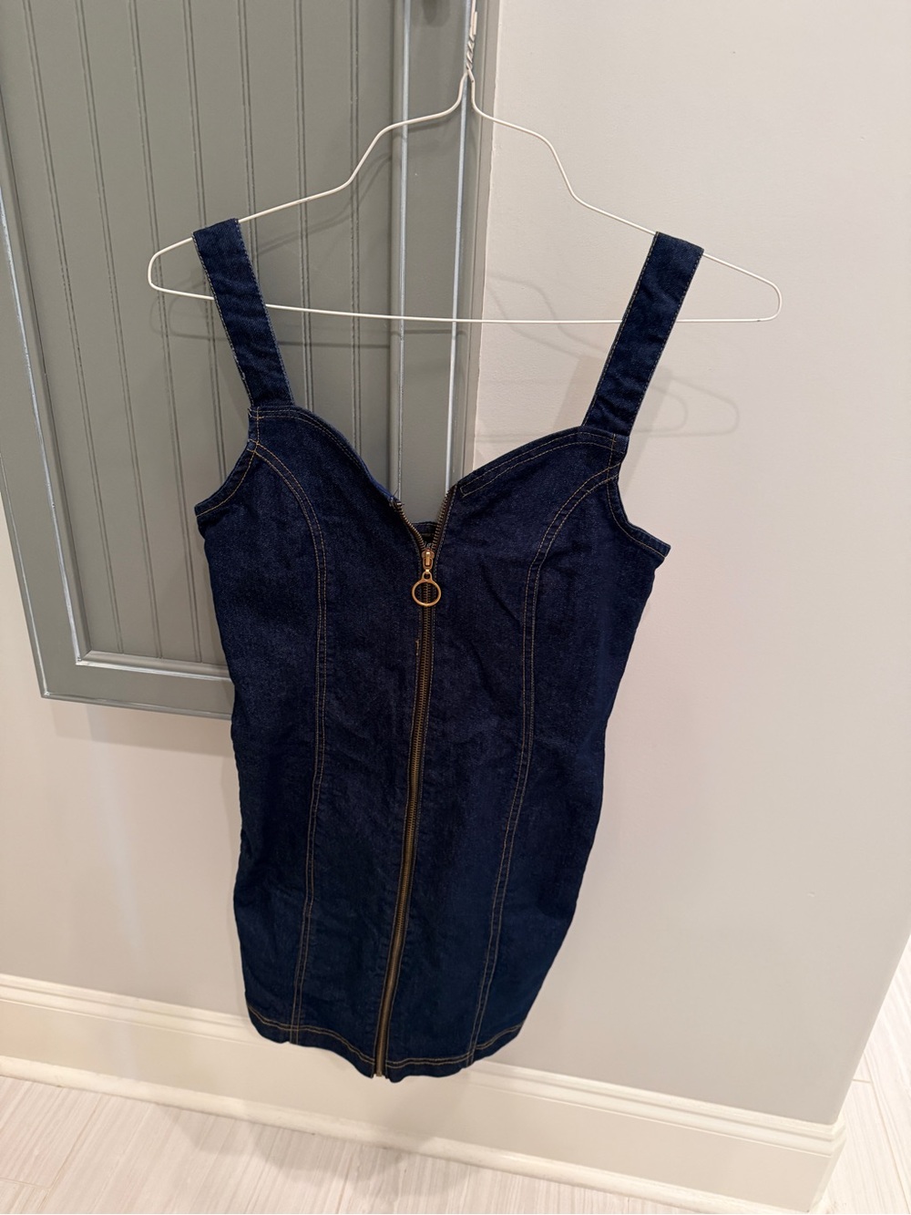 Dark Blue Denim Zip-Front Mini Dress